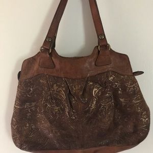 Patricia Nash brown metallic lace  leather bag